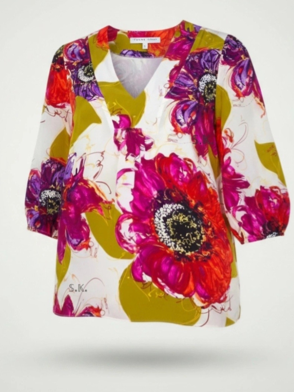 Trina Turk Nanette Bela Roseta 100% Silk Floral Blouse V-Neck M Style #166100 - Picture 6 of 14